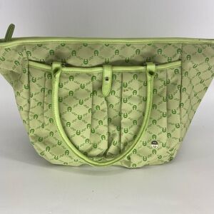 Etienne Aigner Women’s Green Double Handle Logo Print Tote Bag